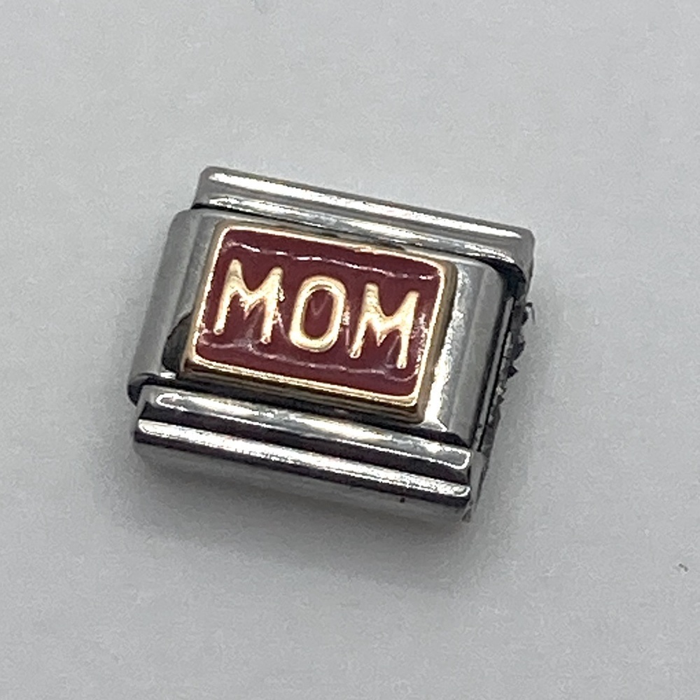 Zoppini Italian Charm Link 18k Gold Red Enamel Mom Stainless Steel